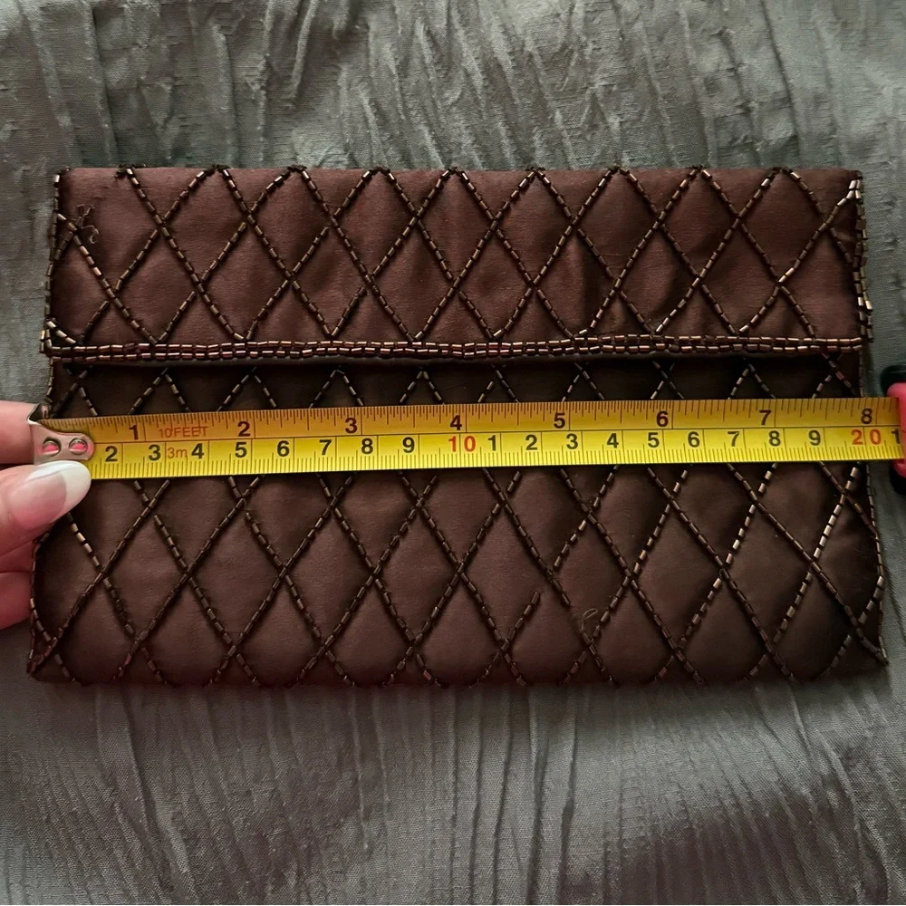 Rare Vintage 1950’s Milgrim Beaded Brown Quilted Clutch (8in X 5in)